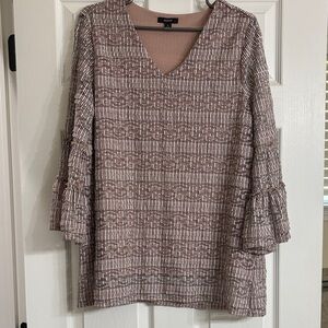 Alfani Brown and White Textured Blouse